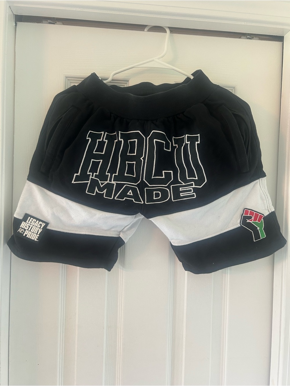 Legacy History Pride HBCU Made Colorblock Fleece Shorts Black White XS